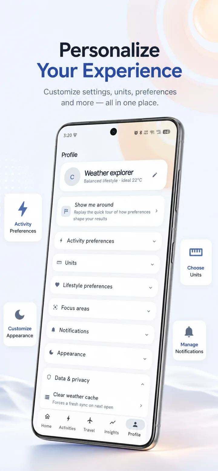 Climivo profile screen — preferences and settings